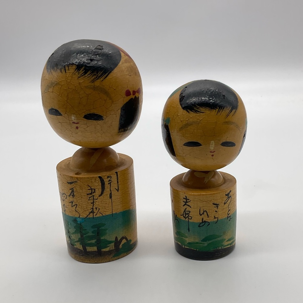 PAIR OF VINTAGE WOODEN KOKESHI HAND PAINTED DOLLS
